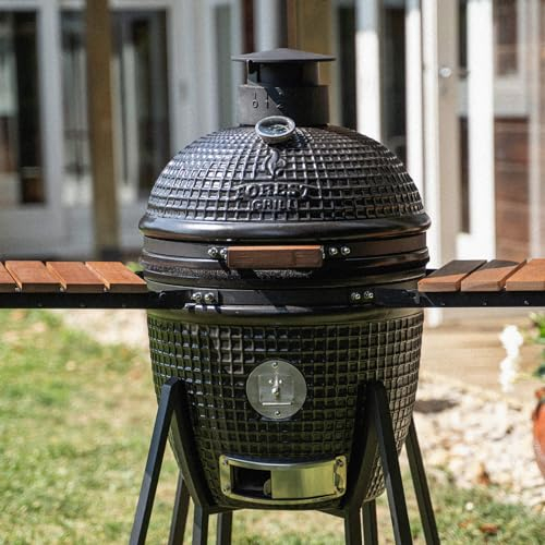 Forest-Grill KAMADO L 18 6-8 persone, barbecue giapponese a carbone con carrello, dessert, pietra per pizza inclusa, coperchio in ceramica