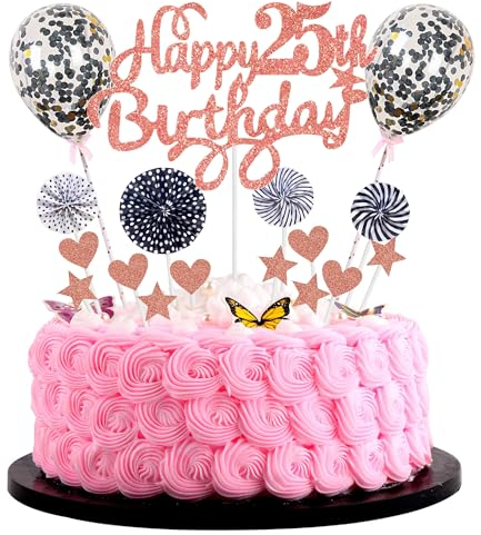 Tortendeko mann frauen 25. Geburtstag Hello 25 Cake Topper Rosegold Schwarz mit Herz Stern Ballon Kuchendeko 25. Geburtstag frauen Happy 25th Birthday Tortendeko 25 jahre frauen 25 Geburtstag frauen
