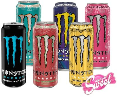 12x Monster Zuckerfrei 0,5l - Testpaket/Mixpaket - ohne Zucker - in praktischen Einweg Dosen (12 x 500 ml)