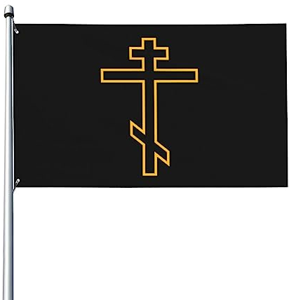 Orthodoxe Kreuz-Hausflagge, 90 x 150 cm, einseitig außen, lebendige Farben, lichtbeständige Banner, Hof-Außendekoration