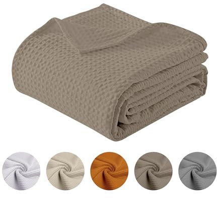 Copriletto Nido D'ape 100% Cotone Tinta Unita Singolo Piazza Mezza Matrimoniale Prodotto Italiano Waffle Coperta Estiva Leggera Letto Divano Elegante - Tortora - Singola175x280Cm