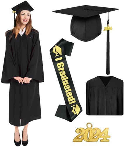 Raveparty Abschluss Talar Mit Hut, Robe, Schwarz Graduation Robe, Doktorhut, Akademischer Talar, Quaste 2024, Unisex Kleid für Hochschule (Style A, M)