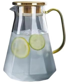 Nff Glaskrug, 1,5 L Wasserkrug Mit Deckel, Große Kapazität, Hitzebeständige Glaskaraffe, Geeignet for Wasser, Tee, Getränke(Smoke Grey)