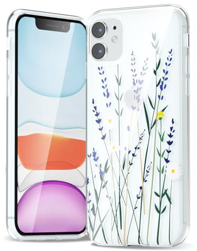 Svanove for iPhone 11 Case Flower, Girly Cute Clear Floral Aesthetic Design, Slim Thin Transparent Hard Shell Plastic Phone Case for Women Girls, Trendy Elegant Pattern, Daisy