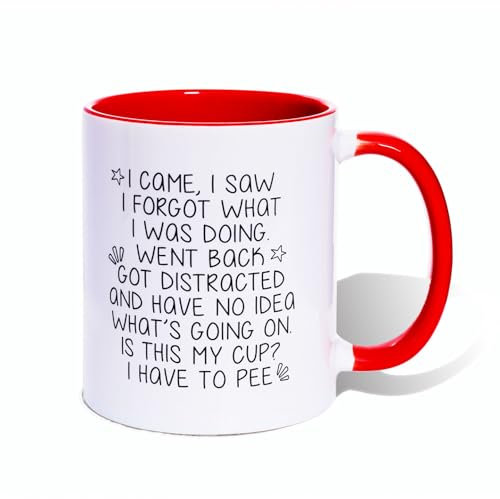 I Came I Saw I Forgot Ceramic Coffee Mug - 11 oz/300 ml Funny Large Tea Cup，Birthday Christmas Novelty Unique Gift for Son Dad Brother Uncle Colleague Friend (Red)