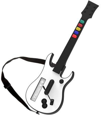 NBCP DOYO Wireless Gitarre fur Wii, kompatibel mitGuitar Hero, Clone Hero und Rock Band Spielen (SchwarzRock Band 1), inkl. verstellbarem Trageriemen-KabelloseWi Gitarre für Musikspiele