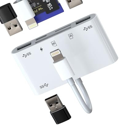 Lightning Micro SD Card Reader(6in1)USB OTG 3.0 Cable Port Adapter for Apple iPhone 16 15 pro Digital Camera Storage SD Memory Slot for iPad Transfer Flash Stick Adaptor Android Charger External Drive