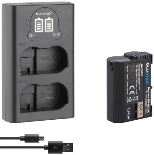 blumax Battery Replacement for Nikon EN-EL15c [2250mAh] + Mini Dual Charger EN-EL15b EN-EL15a EN-EL15 for -/- D800 D850 D7200 D7500 Z8 Z7 II Z6 II Z5 Zf