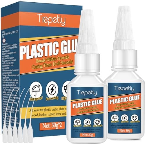 Plastic Glue with Anti Clog Cap and Droppers, Instant Drying, Heat-Resistant Super Glue for Plastic, Acrylic, Model, Miniatures, PVC, 3D Printing, Vinyl (plastic glue, 30g*2)