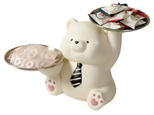 Sitting Bear Key Tray Bear Statue with Keyring | Figurine Keychain with Storage Tray Statue | Novelty Bear Statue with Entrance Key Tray for Keys, Jewellery