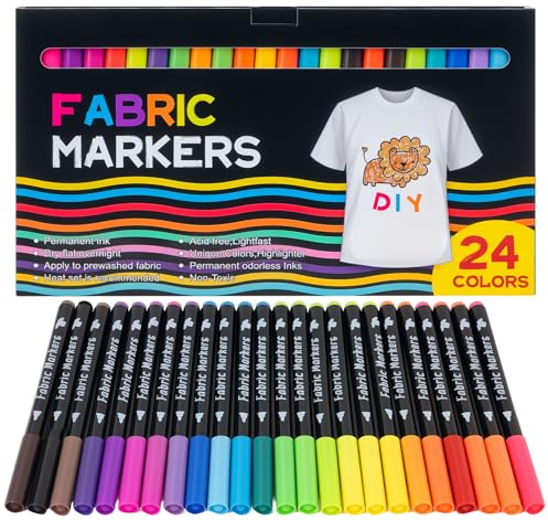 BLISSIQUEE Fabric Pens Permanent for Clothes 24Pcs, 24 Color Laundry Pen | Washable Resistant Fabric Paint Pens for T Shirt Design Kit Canvas Tote Bag Pillowcases Plain Cotton Bags Shoes DIY Crafting
