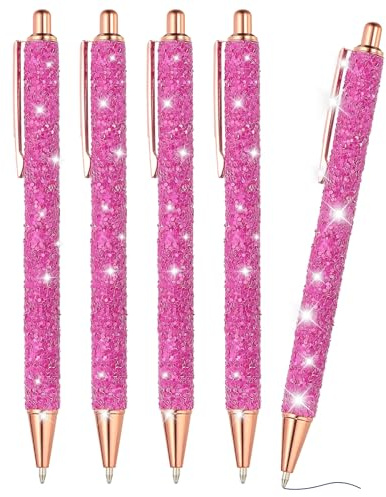 PATIKIL Stylo Bille Pailleté, 5Pcs Stylo À Paillettes Fantaisie À Sequins Stylo Rétractable Presse Métal Journaling Écriture Encre Noire Pour Femmes Filles Bureau Anniversaire, Rose Rouge