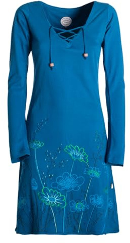 Vishes - Alternative Bekleidung - Damen Langarm-Shirtkleid Tunika-Kleid Baumwollkleid mit Blumen-Print