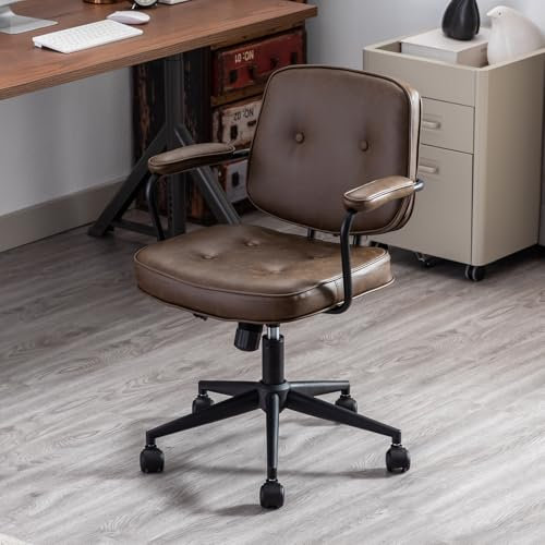 Ya-Home Bürostuhl aus PU-Leder 360°Drehstuhl Höhenverstellbar Schreibtischstuhl mit Armlehne Computerstuhl mit Rollen für Home Office/Arbeitszimmer/Büro, Braun