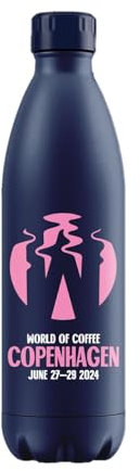 BWT Climate Bottle World of Coffee Copenhagen - Farbe: Blau | Wasserflasche | Sport Trinkflasche | Flasche aus Metall | Thermosflasche 500ml aus Edelstahl | auslaufsicherer Drehverschluss