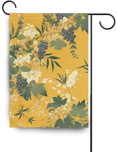 Gartenbanner mit Vintage-Blume und weißen Weinreben, gelbe Flaggen von Gartendekoration, 71 x 101 cm, doppelseitig