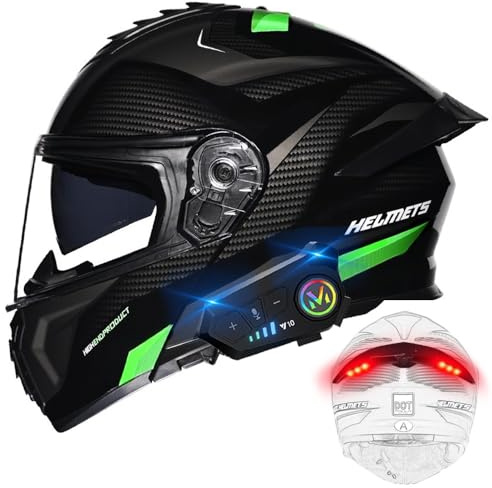 BYGMWEP Motorradhelm mit Bluetooth, Klapphelm mit Rücklicht, Modulare Helm, ECE Zertifiziert Integralhelm mit Doppelvisier, mit Eingebautem Mikrofon für Erwachsene Frauen Männer M~XXXL