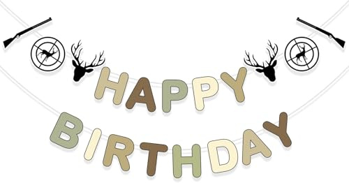 Banner „Happy Birthday“ mit Hirschjagd-Tarnung, Dekorationsmaterial für Jagdgeburtstagspartys, Tarnparty-Dekorationsmaterial, geeignet zum Aufhängen an jedem Ort im Innen- und Außenbereich