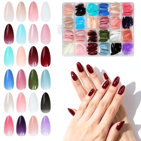 576 Pcs Full Coverage Nail Tips Mixed Color Assortment with 12 Sizes Nail Tips for Women and Girls