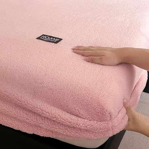 Spannbettlaken- Bettlaken aus Microfaser Einfarbiger Plüsch Elastisch Spannbettlaken Atmungsaktiv Spannbetttücher Pflegeleicht Bettlaken 25cm Steghöhe viele Größen und Farben(Pink,200x220cm)