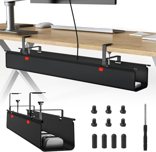 Yizhet 90cm Kabelkanal Schreibtisch Ohne Bohren | Unter Tisch Kabelmanagement, Klemmen-Montage, 600D Oxford Stoff, Für Steckdosenleiste & Netzteil, Homeoffice & Büro