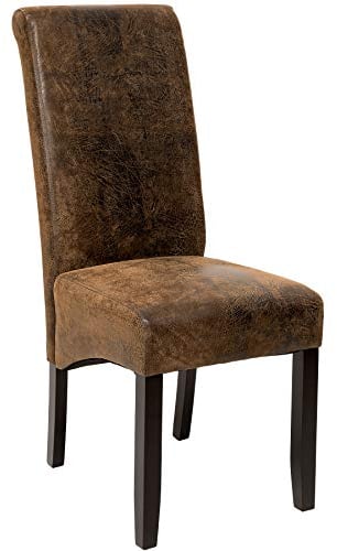 tectake® Esszimmerstuhl, Kunstleder Stuhl bequem mit hoher Rückenlehne, Küchenstuhl, Esszimmerstühle für Küchentisch, edle Dining Lounge, Wohnzimmer Essecke, Küchen Polsterstuhl - antikbraun