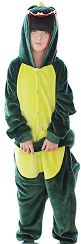 TAGVO Enfant Pyjamas Animal en Flanelle Ensemble Hiver Grenouillère Garçons Filles Cosplay Déguisement Combinaison Vêtement De Nuit Unisexe Chic Costume Noël Fête Chaud Onesie Dinosaure Vert-130