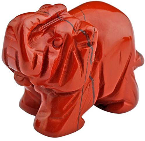mookaitedecor Figura decorativa de elefante de jaspe rojo a rayas naturales, piedra preciosa de energía de cristal curativo, estatua de Reiki para decoración del hogar, 1.5 pulgadas