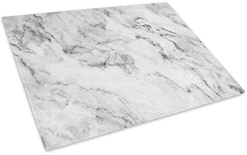 White Marble Effect Glass Chopping Board Kitchen Worktop Saver Protector