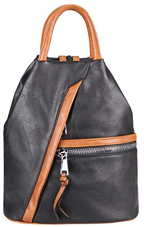 OBC Damen Rucksack Tasche Schultertasche Leder Optik Daypack Backpack Handtasche Tagesrucksack Cityrucksack Schwarz-Braun