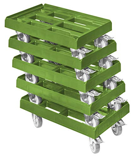 5 Stück Transportroller für Kisten 60 x 40 cm mit 2 Bremsen in grün