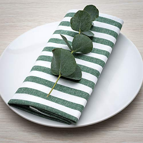 FILU Servietten 4er Pack Dunkelgrün/Weiß gestreift (Farbe und Design wählbar) 45 x 45 cm - Stoffserviette aus 100% Baumwolle im skandinavischen Landhausstil