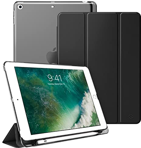 Fintie Hülle für iPad 9.7 2018/2017 mit Pencil Halter- Ultradünn Superleicht Schutzhülle mit transparenter Rückseite Abdeckung Cover für iPad 6./ 5. Generation, Auto Schlaf/Wach, Schwarz