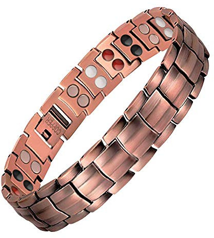 JFUME Pulseras de cobre puro para hombres regalo para hombres o mujeres con herramienta de extracción de eslabones gratis 22cm