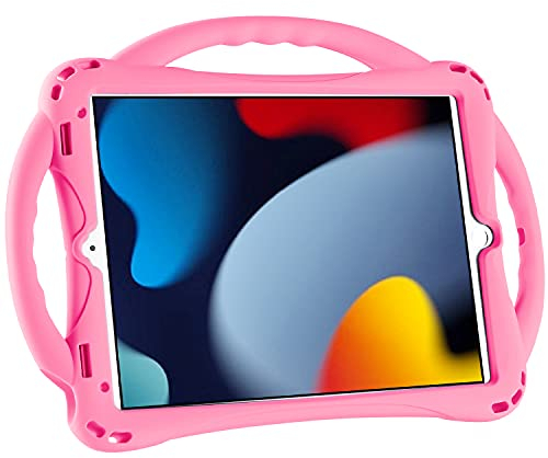 TopEsct iPad 10.2 Hülle, iPad 9. / 8. / 7. Generation Hülle für Kinder mit Gurt, Silikon Stoßfeste iPad 10.2 Zoll 2021 Hülle(Rosa)