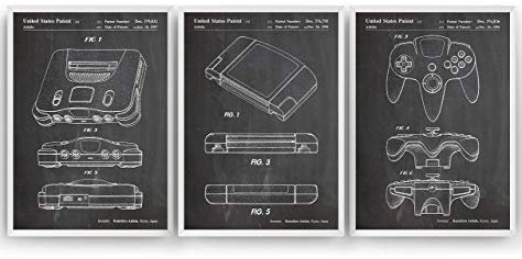 N64 Set Of 3 Patent Posters - Gamer Gaming Games Room Giclee Print Art Kunst Wall Dekor Decor Entwurf Wandkunst Blueprint Geschenk Gift - Frame Not Included