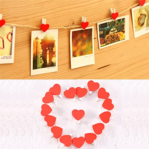 Clips Photo, Petits Clips en Bois, Mini Pince à Linge en Bois en Forme de Coeur Rouge, épingles en Bois, Pinces Artisanales pour la décoration de fête d'anniversaire de Mariage de Noël