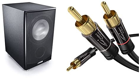 Canton AS 85.3 SC Leistungsstarke Aktiv-Subwoofer (200/280W) schwarz & KabelDirekt - Cinch Audio Y-Kabel - 5m - (Koaxialkabel geeignet für Verstärker, Stereoanlangen, HiFi Anlagen, 1 Cinch zu 2 Cinch)