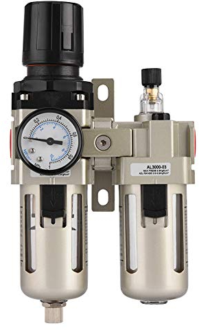 Filtro Regolatore e Lubrificatore, Filtro Regolatore Combinato Aria Compressa AC3010-03 Regolatore Pressione Aria Compressa in Lega di Alluminio Filtro Acqua 3/8