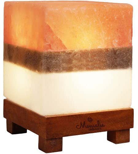 MONSALIS Dual Illumination Salt Rock lamp - Modern Square Pink White and Grey Design of Salt Lamps with dimmer, Adjustable Glow. 100% Real Large Himalayan Crystal Salt Night Light