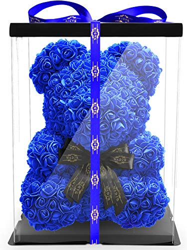 NADIR - Orso di rose con fiocco, altezza tra 25 cm, 40 cm e 70 cm, con confezione regalo preconfezionata, per San Valentino, festa della mamma, compleanni, anniversari