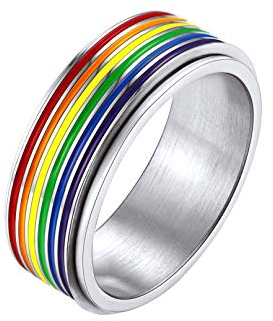 Bandmax Regenbogen Ring Lesbian Pride Spinner Ring Edelstahl Drehring Größe 67 drehbarer Band Ring 7,8mm breit Herren Ehering Partnerring Verlobungsring Schmuck