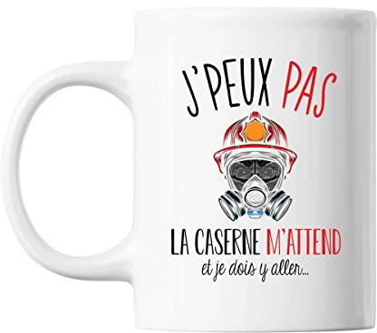 Planetee Mug Caserne pompier j'peux pas Blanc