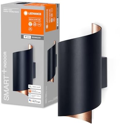 LEDVANCE ORBIS TWIST SMART+ Wi-Fi Leuchte, dimmbare LED Wandleuchte, 12W, Farbtemperatur von 3000-6500K, 600 Lumen, Farbkombination schwarz/kupfer, aufgedrehter Zylinderform, 23x12cm