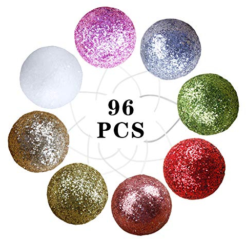 Weihnachtsbaumschmuck, 96 Stück, 2 cm, Mini-Weihnachtskugeln, glitzernd, farbiger Schaumstoff, Weihnachtsschmuck, hängende Dekoration, Vasenfüller