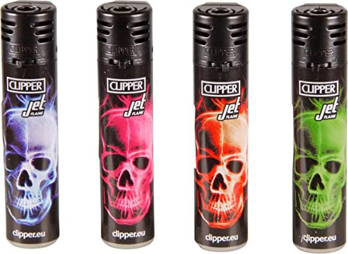 Clipper Classic Large Jet Flame Feuerzeug Feuerzeuge Light Lighter Kollektion 2021 Verschiedene Motive (Neon Skull)
