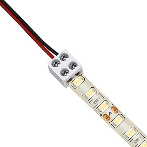 Lot de 50 connecteurs de ruban LED sans soudure à visser - Connecteurs LED à 2 broches pour bande lumineuse - Ruban à fil de 8 mm pour bande lumineuse LED 5 V, 12 V, 24 V - Blanc
