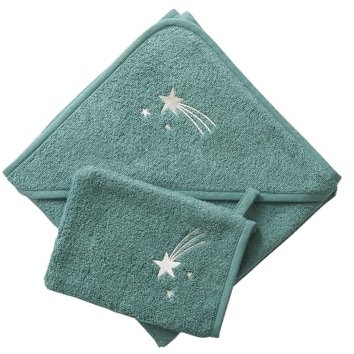 VERTBAUDET Cape de bain + gant de toilette vert bleuté 100X100