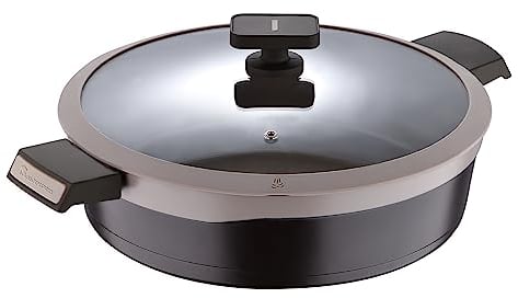 MasterPro Cacerola Poco Profunda con Tapa Titanio Cerámica Vidrio Templado Aluminio Hierro Fundido, marrón, 4.9L Shallow Casserole