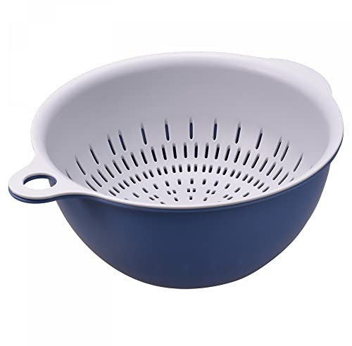 sourcing map Kitchen Strainer Colander Bowl Set, Small Double Layer Drain Basin and Basket Suitable for Fruits, Vegetables, Pasta, Berry, Cleaning Washing - Blue